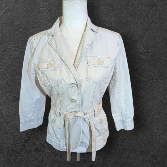 LOFT Cream Fitted Utility Cotton Belted Jacket Bella Swan Vibes Sz S - Picture 1 of 10